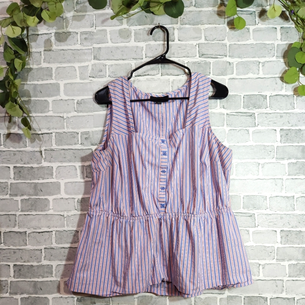 Lane Bryant Plus Size 2X Striped Linen Peplum Blouse Sleeveless